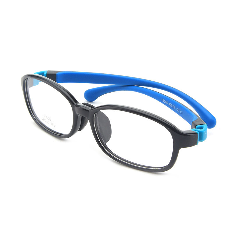 Ramme til optiske briller til børn drengepiger nærsynethed brillerammer med 0 graders linser almindelige spejlpunkter børn unisex 19006: Sort-blå