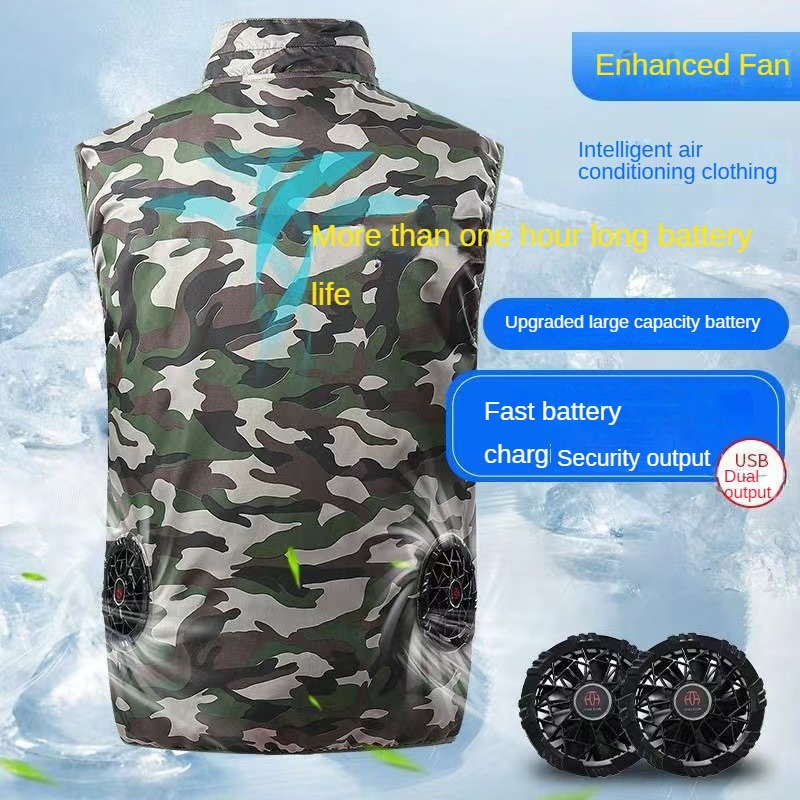 Zomerse ijskoude herenvest met ventilator, usb-aansluiting, intelligente koeling en airconditioning, geschikt voor wandelen, vissen, camouflage en werkkleding.