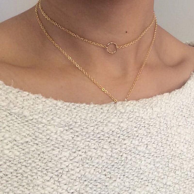 Collar de círculo redondo de Metal para mujer, colgante de círculo redondo estético, collar de cadena corta, Collares de joyería para mujer Harajuku