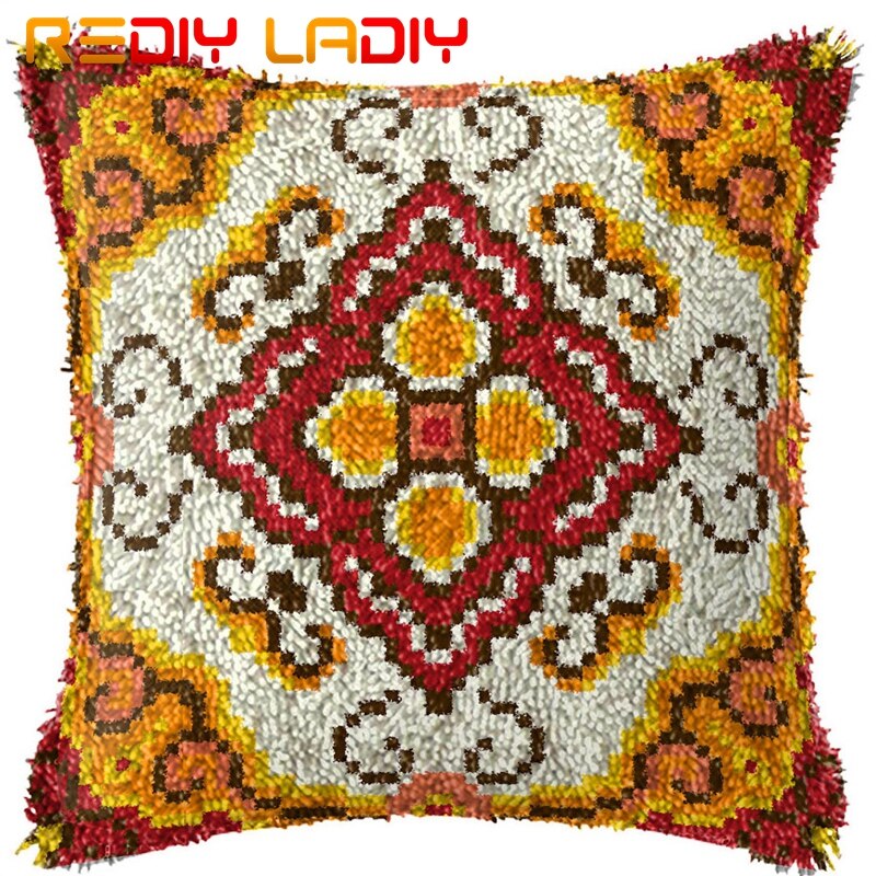 Spärrkroksatser gör din egen kudde mandala blomma tryckt canvas virkat kuddfodral spärrkrok kuddfodral hobby & hantverk: Bz947