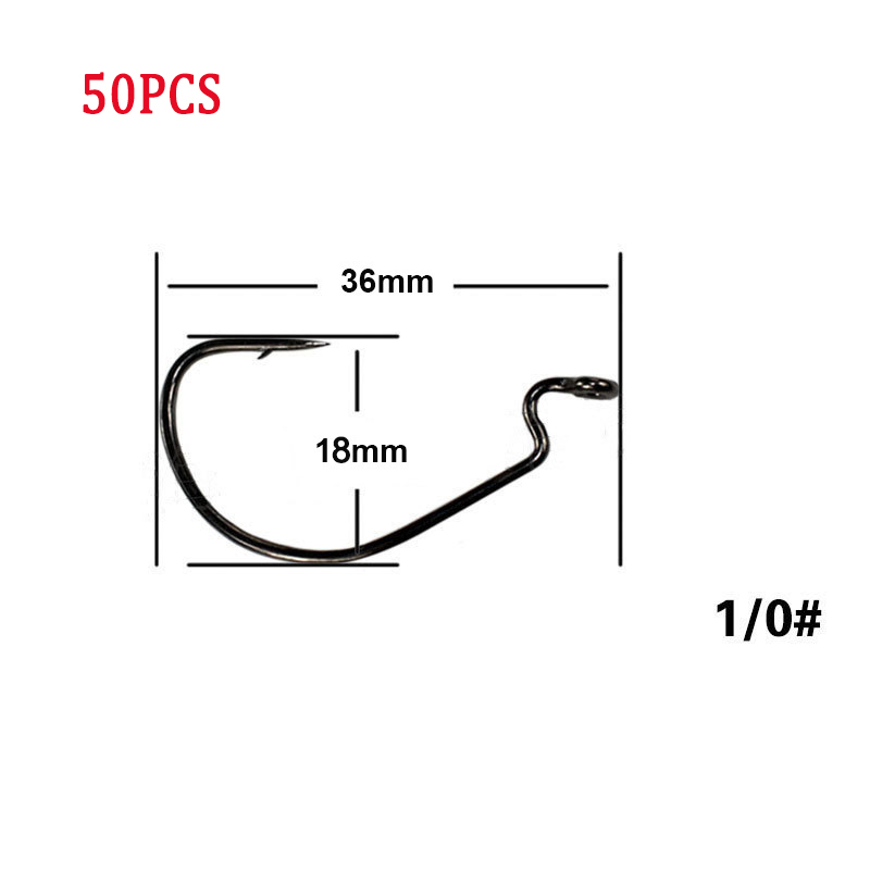 50pcs/Lot Wide Gap Texas Fishing Hooks Offset Fishhook5/0-8# Soft Biat Lure Fishing Texas Rig or Carolina Rig Fishing Hook Set: Light Grey