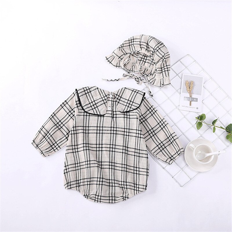 Baby Jungen Overall Neugeborenen Plaid Langarm Baby-spielanzug Mit Hut Baumwolle Infant Onesie Baby Kleidung Für Jungen Mädchen overalls