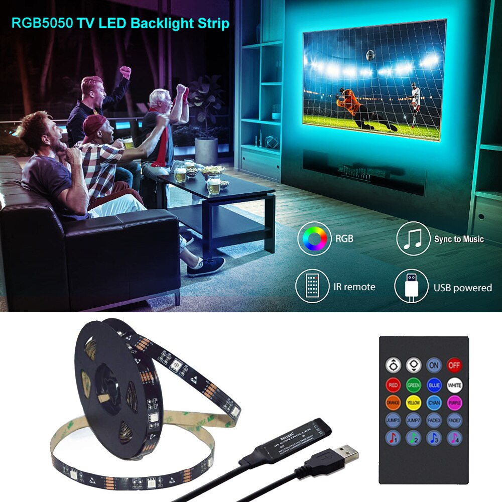 Tv Backlight Muziek Sync Usb Powered RGB5050 Led Strip Licht Voor 15 - 80 Inch Tv, Spiegel, Pc