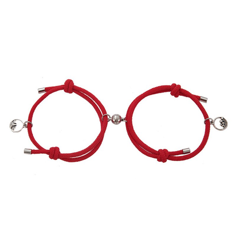 2pcs Men and Women Charm Girl Bracelet Couple Bracelet Couple Magnet Attract Each Other Personality Jewelry Lover: red