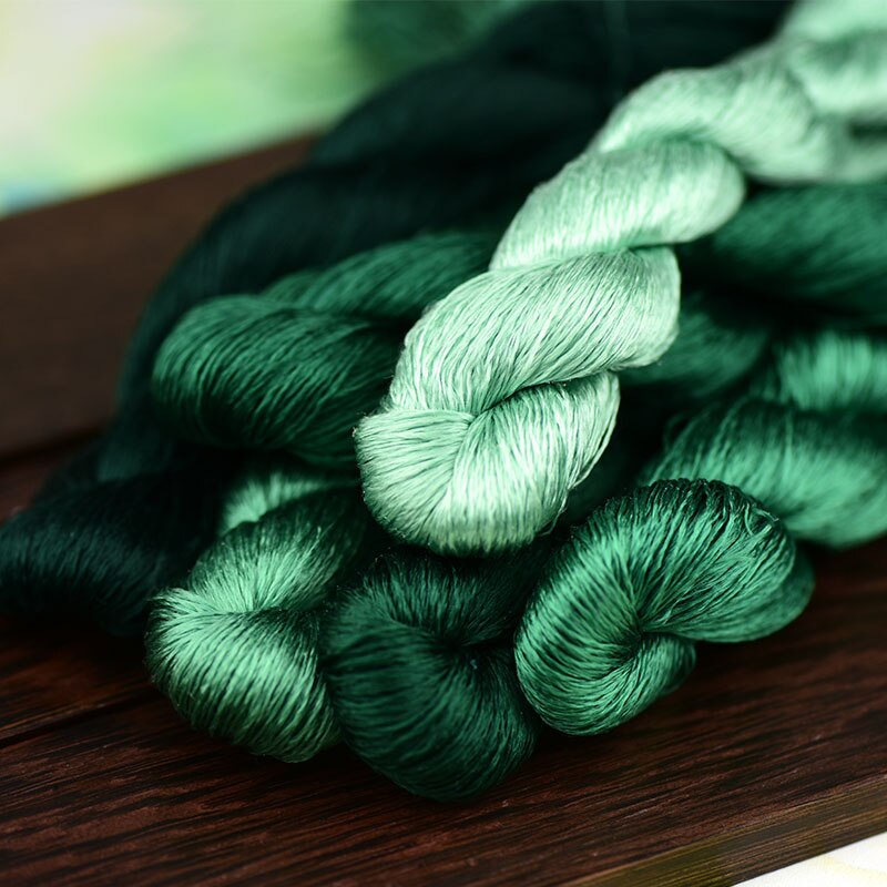 Linha de seda 100% bordada à mão, linha verde escura para bordar, ponto cruz de 400m, 6 cores degradê