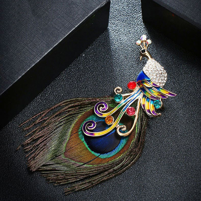 Grande broche de luxe en plumes de paon, nouvelle broche en strass, Vintage, élégance, Banquet, mariage, Corsage, manteau, boucle de châle