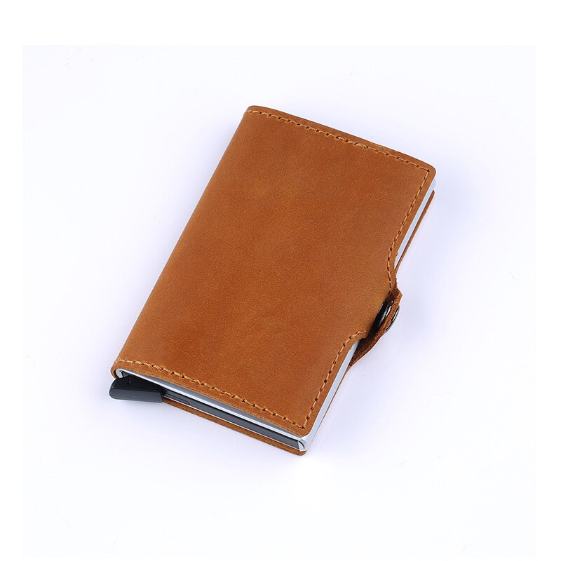 DIENQI Leather Anti Rfid Bank Card Holder Slim Mini id Credit Cardholder Pop Up Security Wallet Creditcard Purse Case Protection: Brown