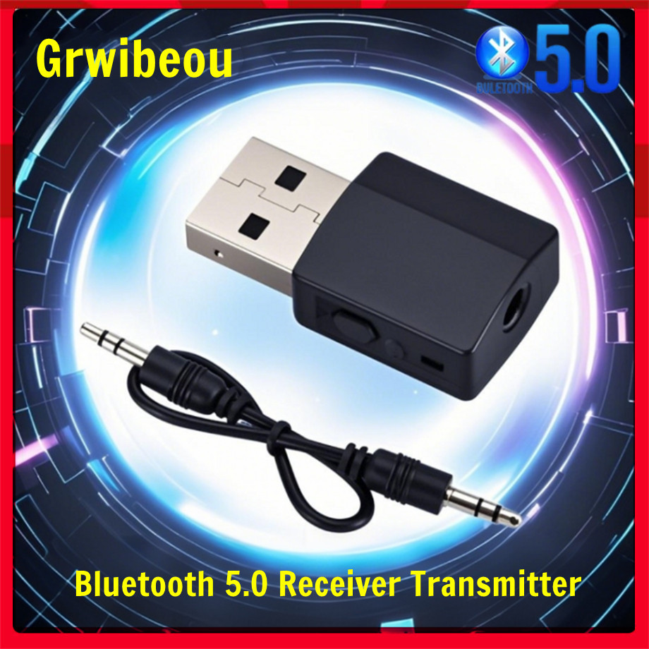 Grwibeou USB Bluetooth 5.0 Trasmettitore Ricevitore Mini 3.5mm AUX Stereo Adattatore Musicale Senza Fili Per Auricolare Bluetooth Auto Radio TV