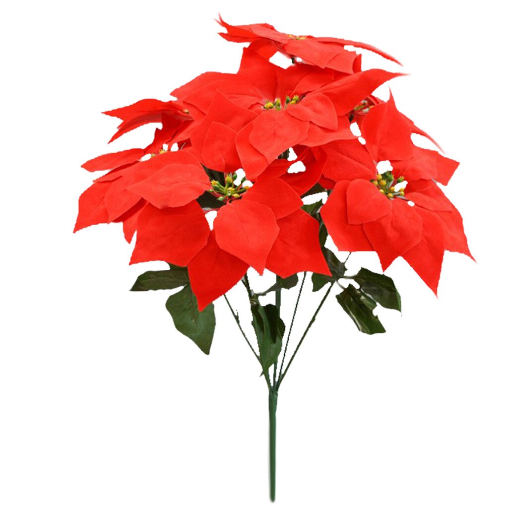 Artificial Poinsettia Flower Big Red Flowers Head Bouquet Red Poinsettia Bushes Bouquets Christmas Tree Ornaments: 7-branch