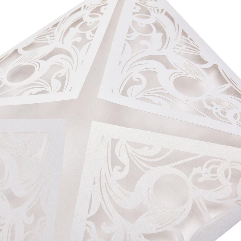 10pcs/lot European Square White Invitation Card For Wedding Delicate Carved Lace Wedding Invitation Cards With Bowknots
