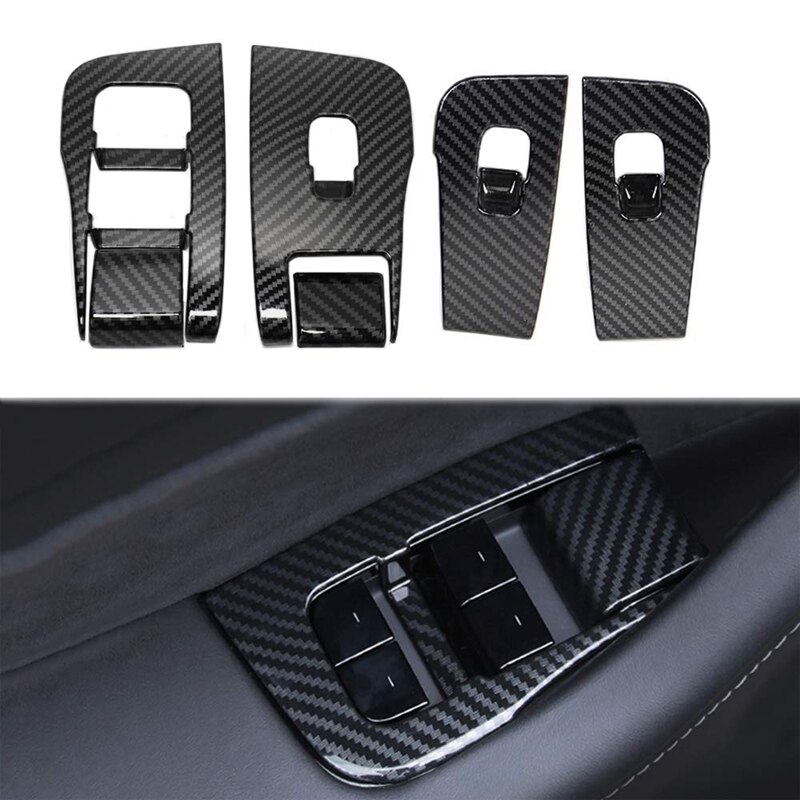for Tesla Model Y Carbon Fiber Car Interior Window Lift Switch Button Panel Cover Frame Trim Car Accessories