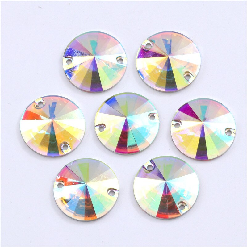 Diamantes de imitación redondos de resina para coser, cristales AB plateados con reverso plano, piedras Strass para ropa, accesorios para zapatos, 7 tamaños: 8 mm