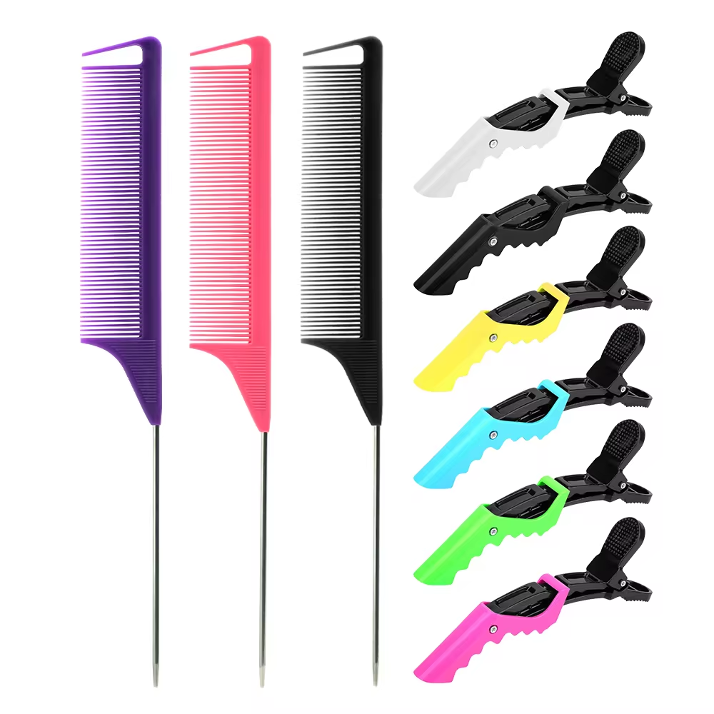 4 Candy Colors Hair Styling Pointy Tail Comb Set Anti-static Comb for Wig, Partition, Braid, Hair Dye, and Highlights Hair Tools: GRAY