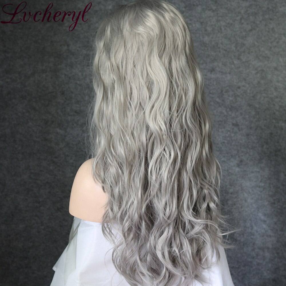 Lvcheryl Natural Long Grey Color Synthetic Hair Wigs Party Wigs Heat Resistant Hair Lace Front Wigs for Women