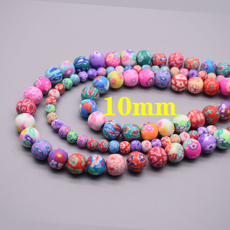 Cuentas de arcilla polimérica de 6/8/10mm, cuentas con estampado de flores, cuentas redondas sueltas para hacer joyería, pulsera DIY: Verde