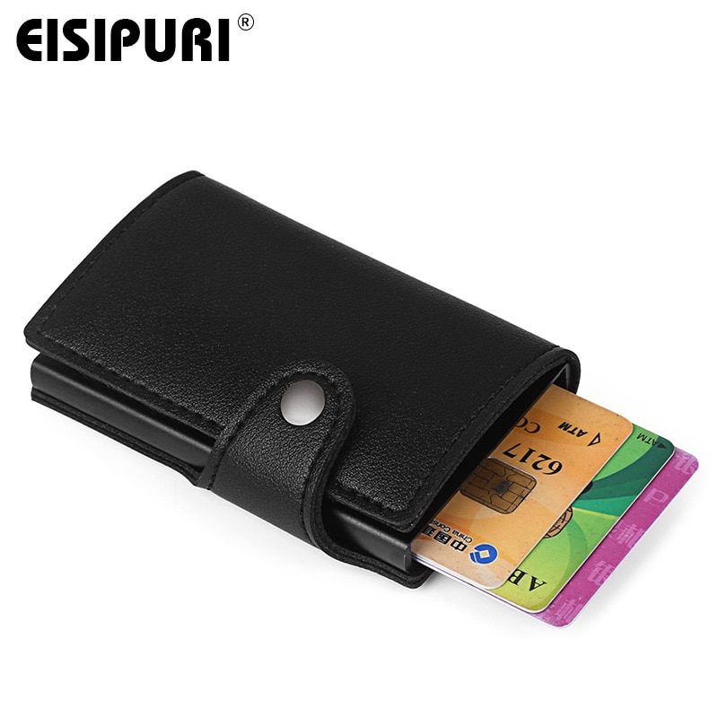 Heren portemonnee kaarthouder rfid aluminiumlegering creditcardhouder pu leren portemonnee antidiefstal heren automatische pop-up rfid portemonnee
