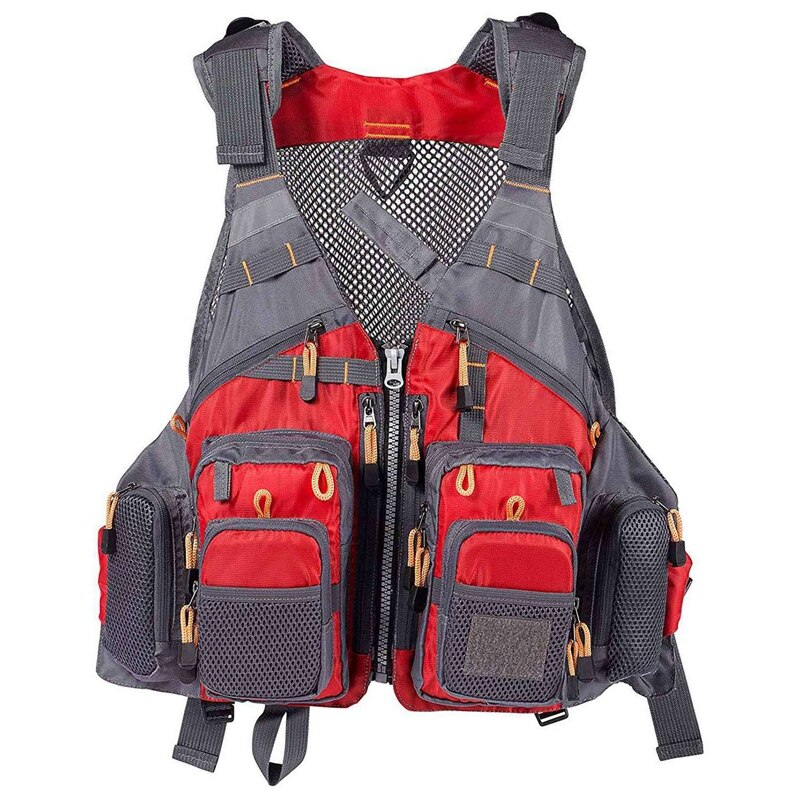 Fly Fishing Mesh Vest Jacket Life Vest Adjustable Strap for Men and Women for Fly Bass Fishing and Outdoor Activities: Red