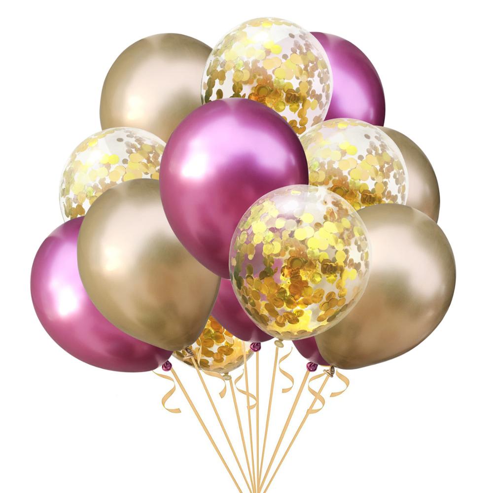 15 stk runde metalliske ballonerguld konfetti ballon fødselsdagsfest dekoration børn voksne luftkugler globos bryllupsindretning: Sæt 2