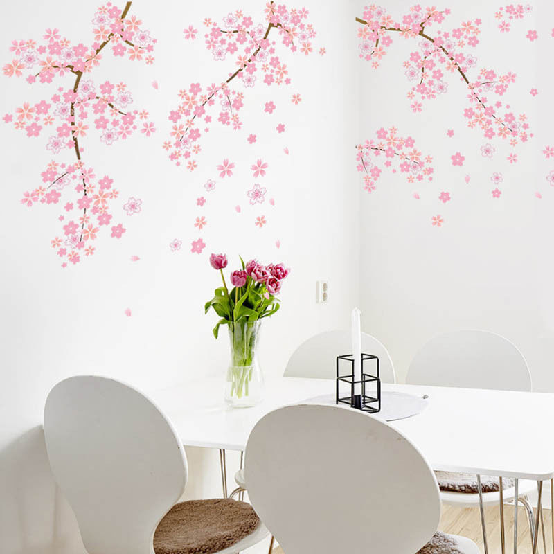 Pink butterfly Flower Tree Wall Stickers Decals Girls Women Flower Mural Vinyl Wallpaper Home Living Room Bedroom Decor