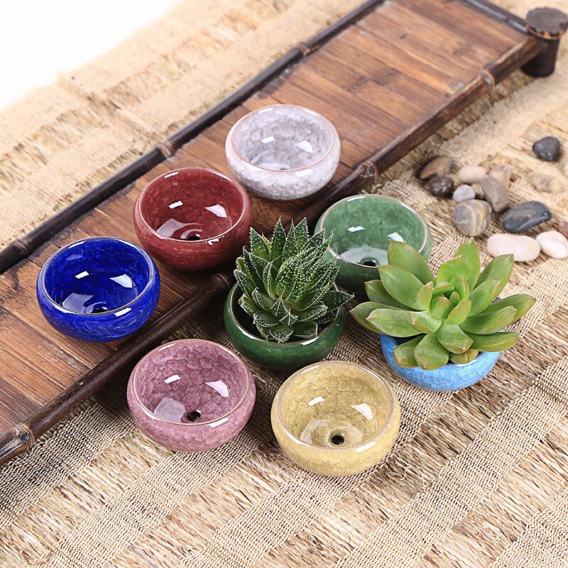 8 Pieces of Multi-meat Ceramic Flower Pot Planters for Succulents Crack Ceramic Table Decoration Flower Pot Crafts Bottom Hole