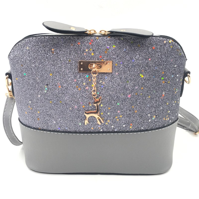 Shoulder Bags for Women Mini Bag with Deer Toy Shell Shape Small Messenger Crossbody Bag Ladies Zipper HandBags: NewGray