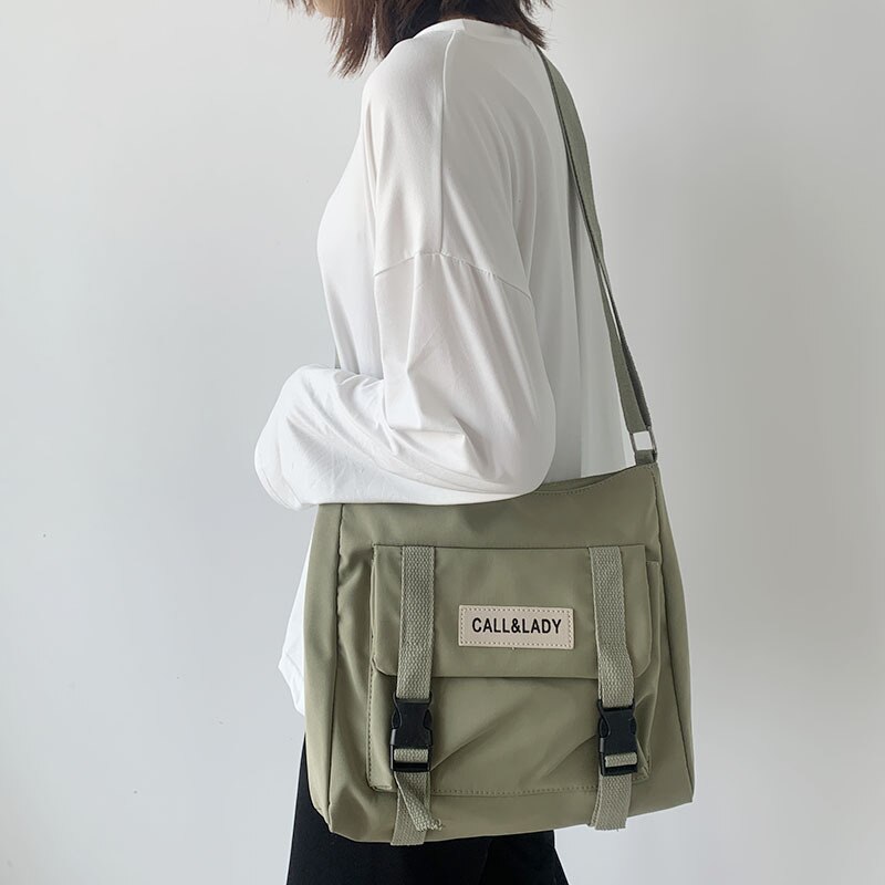 Canvas Vrouwen Messenger Bag Koreaanse Grote Schoudertas Crossbody Tassen Voor Vrouwen Student Nylon Doek Boek Tas Handtassen Boekentassen: Light green / Only one bag