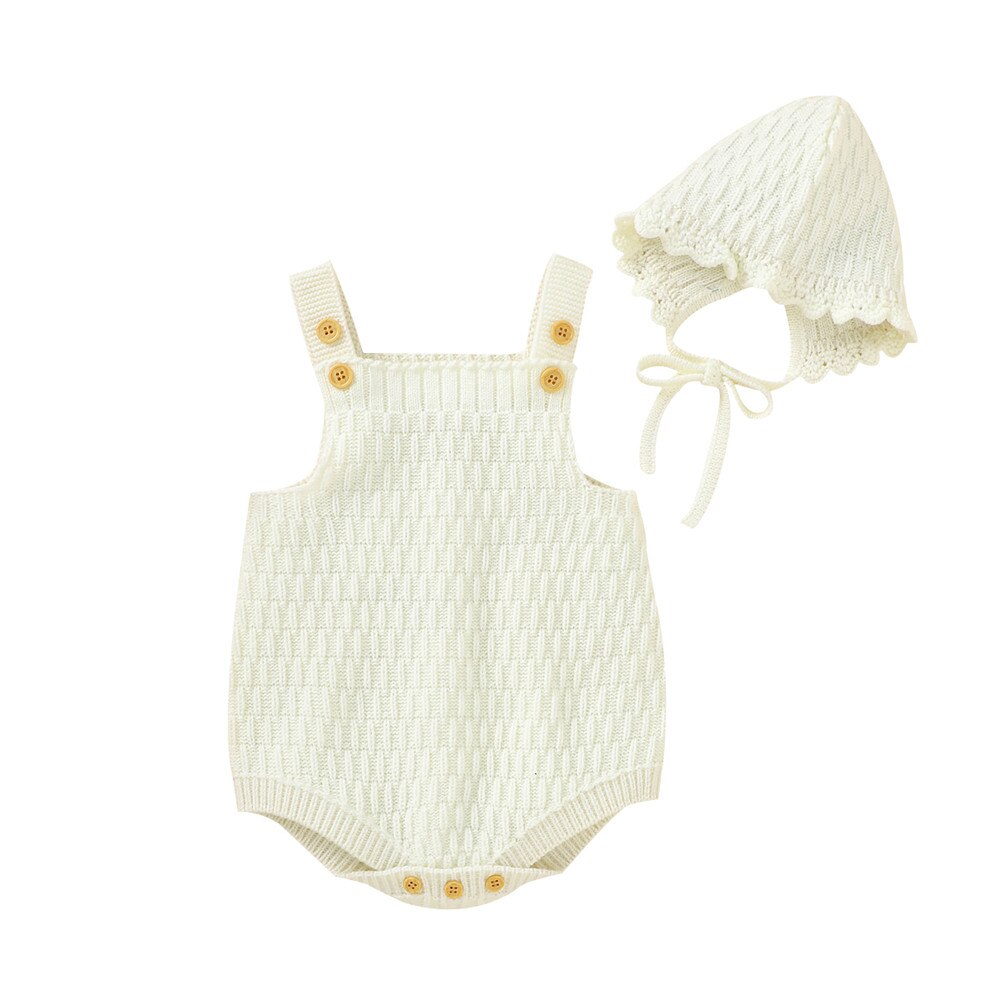 Focusnorm 4 Kleuren Baby Meisjes Jongens Gebreide Trui Rompertjes Hoeden 2 Stuks Solid Ruches Mouwloze Warm Jumpsuits: WHITE / 18m