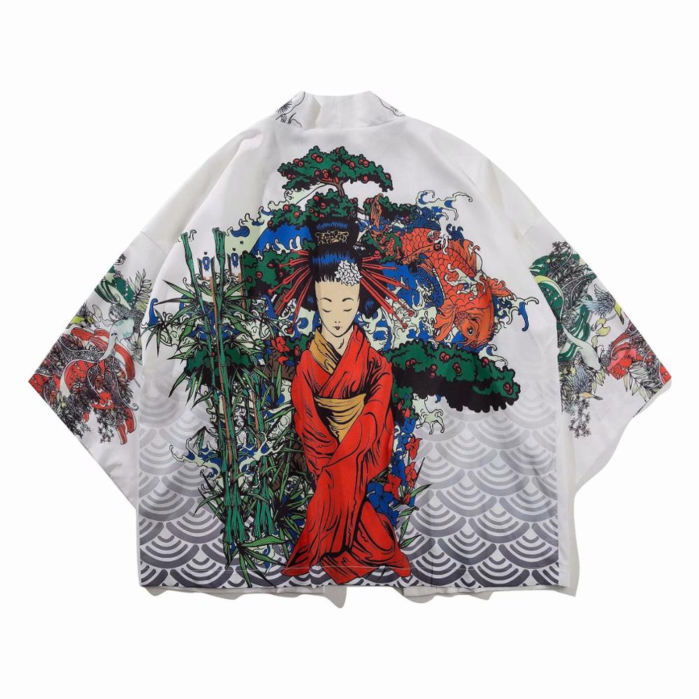 Harajuku Japanese Kimono Summer Print Loose Shirt Tops Casual Woman Man Kimonos Coat Couple Yukata Kimonos: style   1 / L