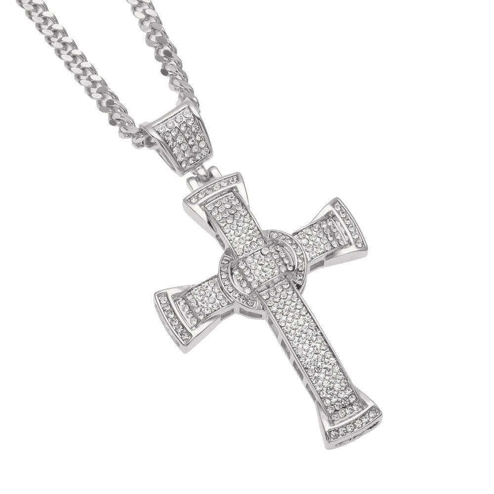 Hip Hop AAA Cubic Zircon Ice Cross Pendant Men's Rap Street Dance Necklace Jewelry