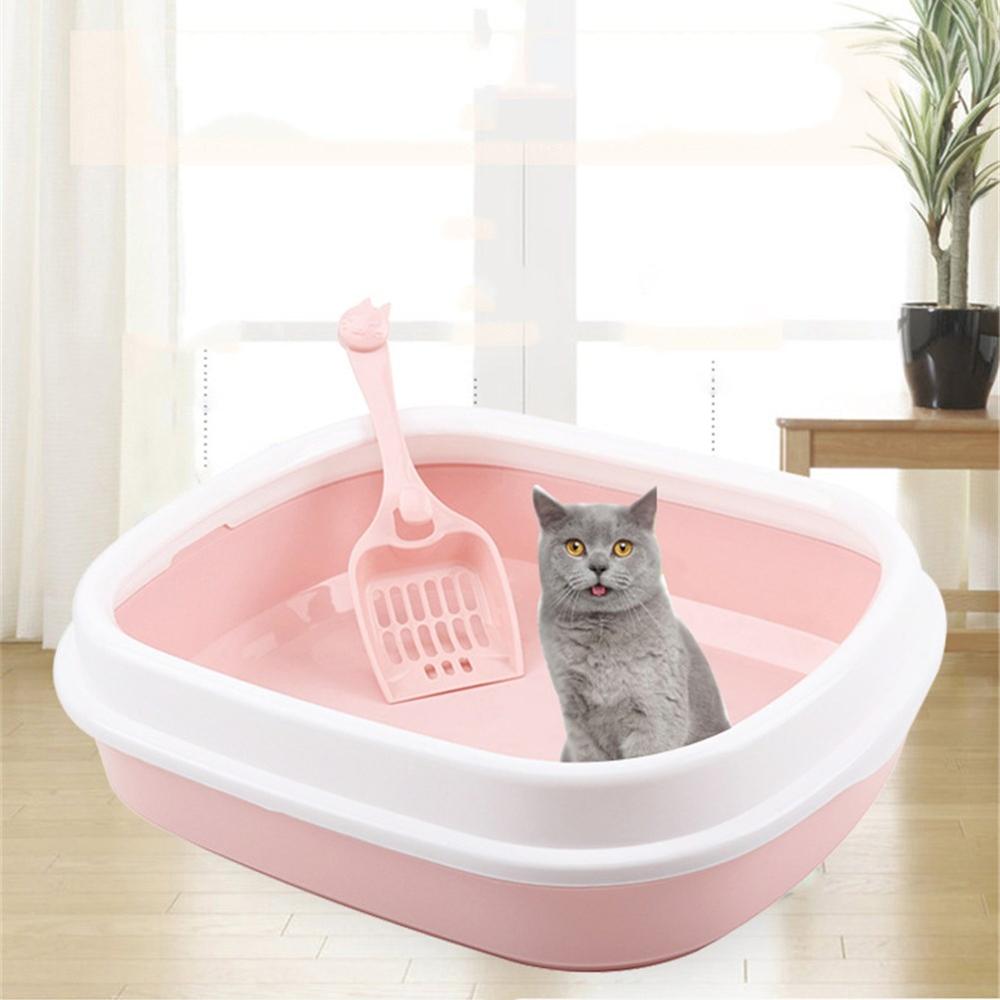 Arenero de plástico para mascotas, caja de arena antisalpicaduras para interior de gato, con cuchara de entrenamiento, almohadilla para PiS de gatito, bandeja de limpieza, suministros de residuos para cachorros