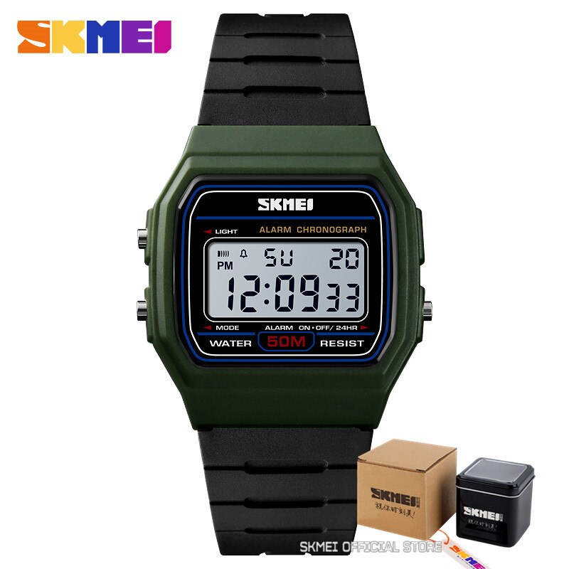 Skmei sporthorloges voor koppels, digitaal horloge, waterdicht, datum en week, dameshorloge, relogio feminino 1412: Groen met doos