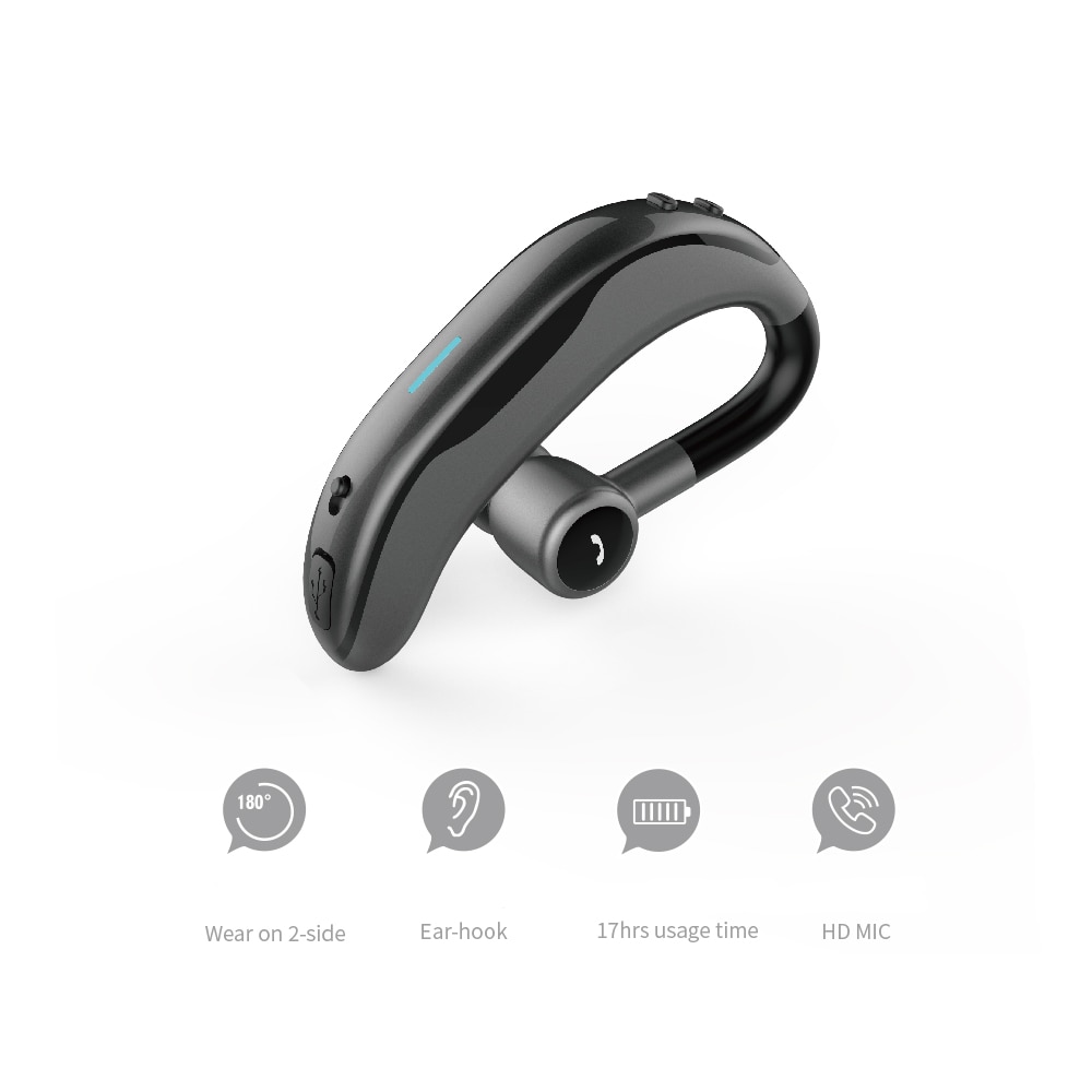 IPUDIS Bluetooth Oortelefoon Draadloze Handfree Single Oorhaak Headset 170mAh 17H Spreektijd met Microfoon voor Automobilist
