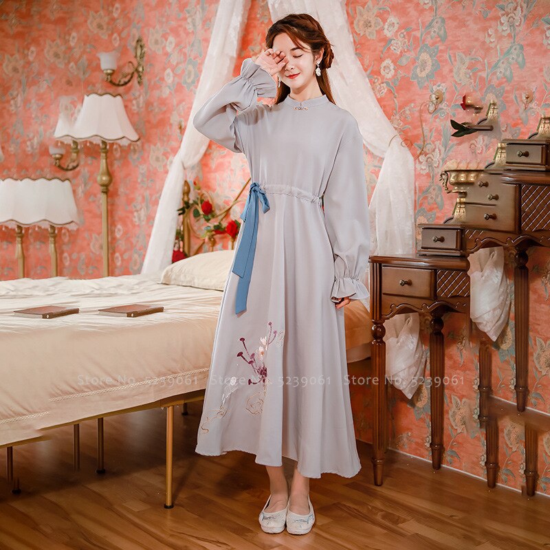 Lady Chinese Style Hanfu Sets Women Qipao Dresses Traditional Oriental Clothing Retro Warm Cheongsam Tang Suit