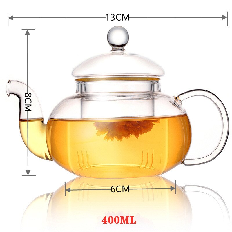 Varmebestandig glas blomsterpotte, glas tekande med infusionsanlæg te blad urtekaffe high-end: 400ml