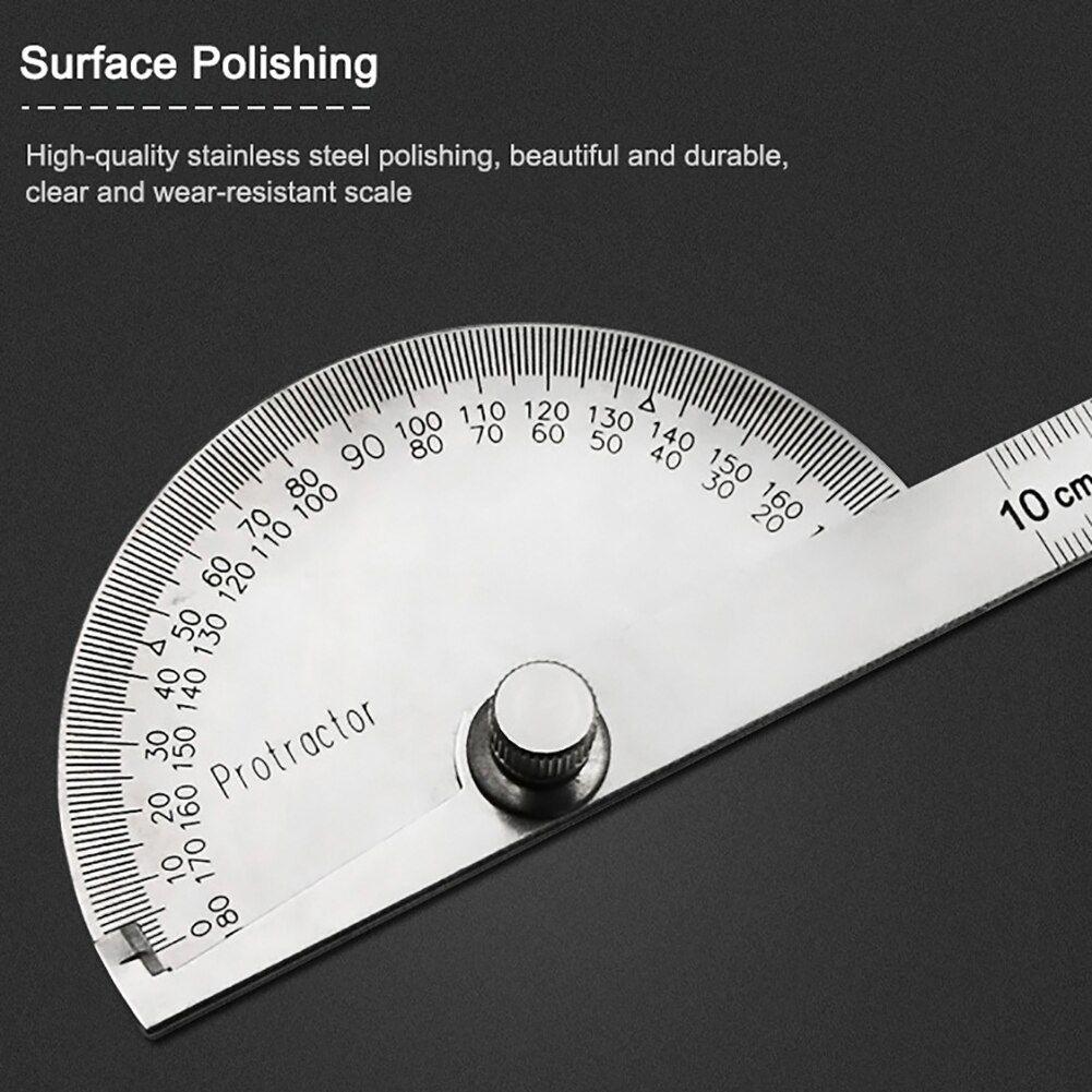 Protable Round Stainless Steel Protractor 180 Degree Angle Finder Arm Rotary Measuring Ruler Machinist Craftsman Gauge