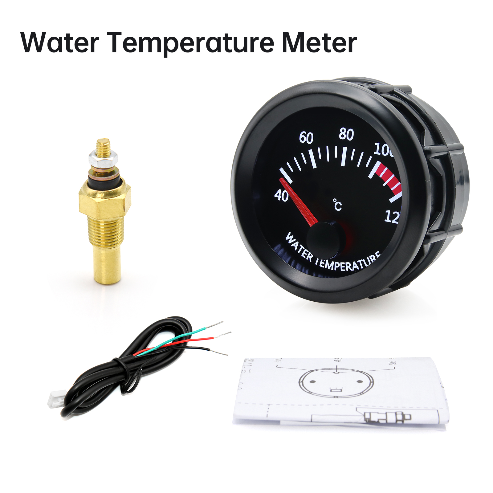 52mm Car Exhaust Gas Temp Gauge Vacuum Oil Pressure Bar PSI Gauge Voltmeter Oil Temperature Water Temp With Sensor for 12V Car: Ivory