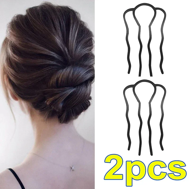 Clip de tenedor de pelo de Metal negro para mujer, peines con pasador, moño desordenado, Clip de horquilla, peines laterales, palos Updo, herramienta de Peinado