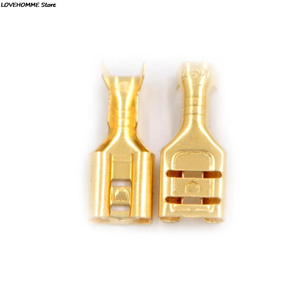 100Pcs/lot 4.8mm/6.3mm Female Crimp Terminal Connector Gold Brass Car Speaker Electric Wire Connectors Set