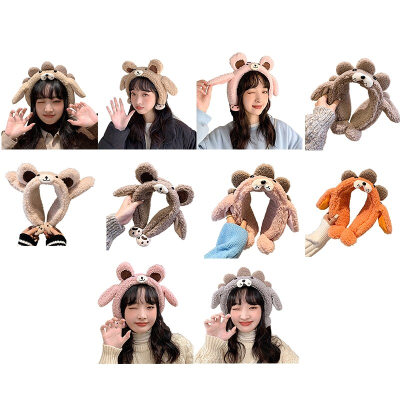 Animal Hat With Moving Ears Cute Headband Moving Ear Muffs For Women Fleece Ear Muffs Headband Bear Ear Muff M6CD