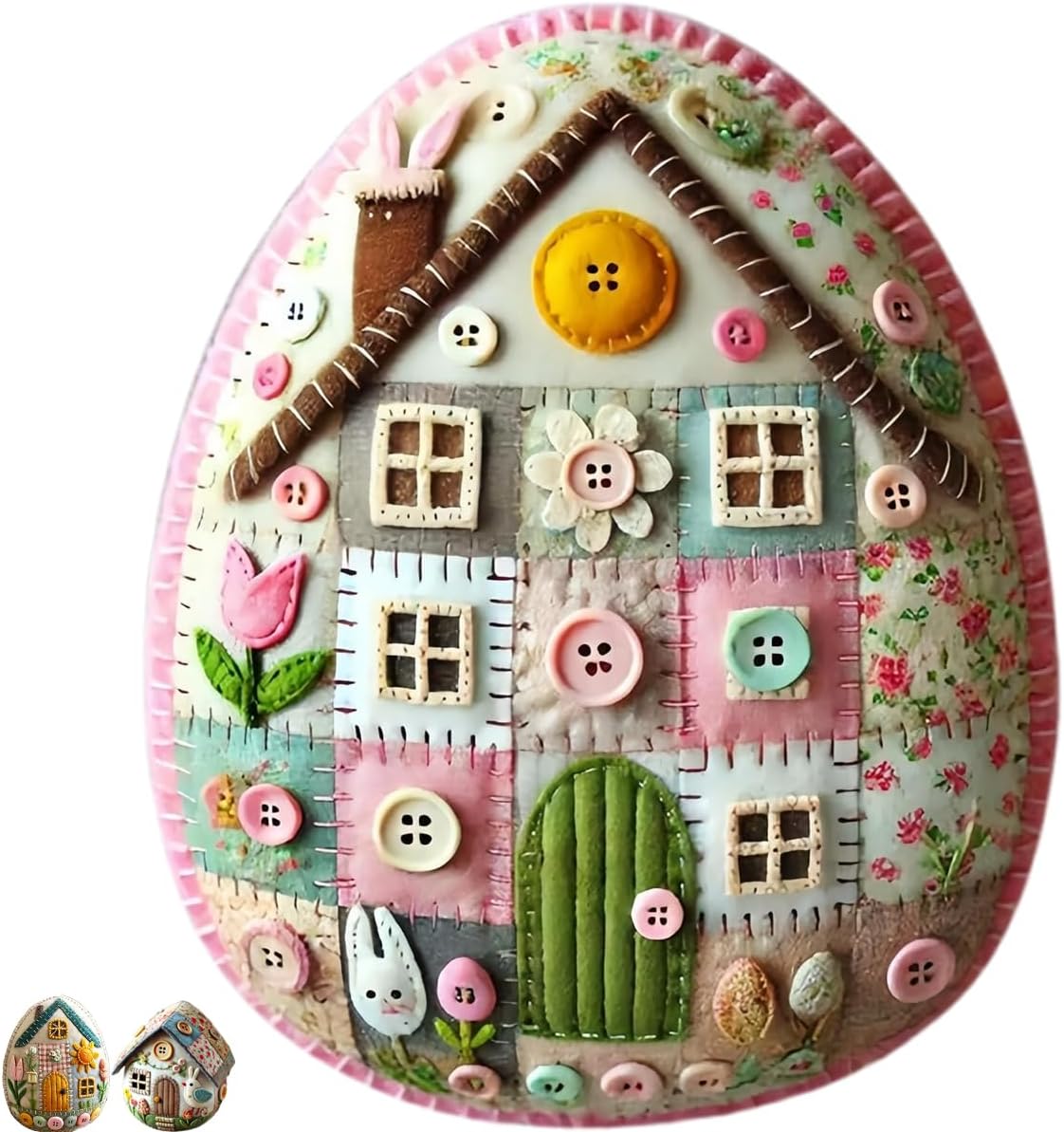 Patchwork Felt Egg House DIY Kit Patchwork Felt Egg House DIY Bunny House Craft Kit Easter Craft Decor,Handmade Cozy Egg House: light green
