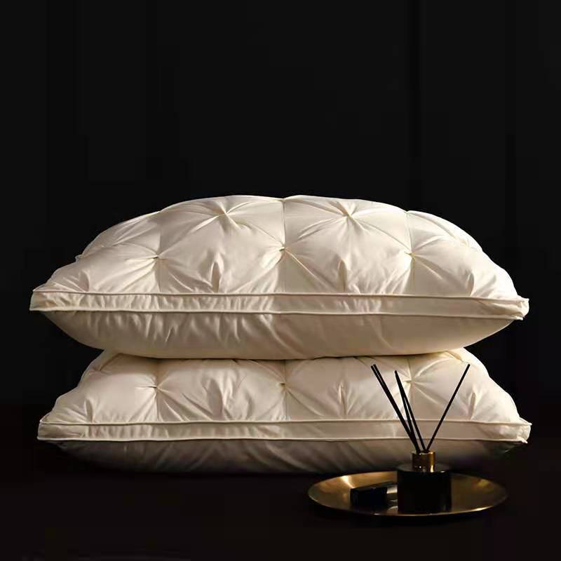 3D Brood Ganzendons Veren Kussen Natuurlijke Katoen Nek Guard Slapen Nekkussen Volwassen Home Hotel Gebruik Pluizige Kussen grote: yellow  1pcs / 48x74x21cm