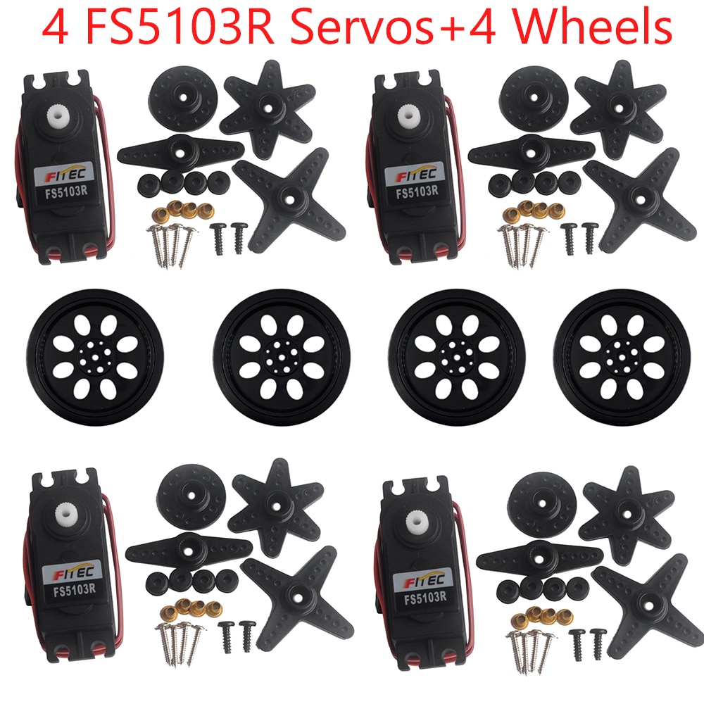4Pcs Feetech FS5103R 3kg.cm 360 Degree Continuous Rotation RC Servo Motor Analog +4Pcs Wheels for Robot Smart Car FZ3413