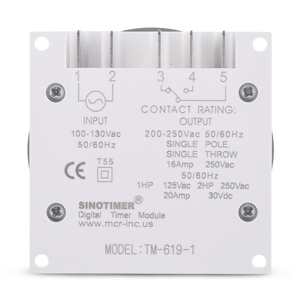 TM619-1 1NO + 1NC Volt Free Output 16A LCD Time Relay Control 110VAC 7 Days Programmable Digital Timer Switch