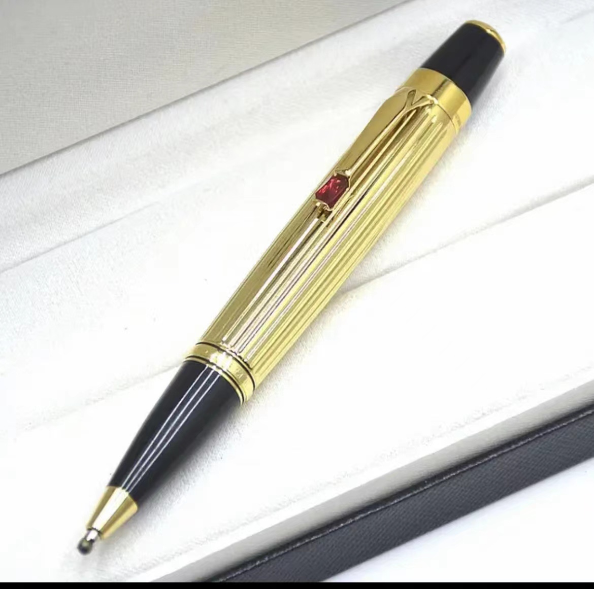 Edição limitada Bohemis Caneta esferográfica de resina preta Mini curta portátil para viagem, escritório, escola, escrita com número de série de gema: Verde / Multicolorido