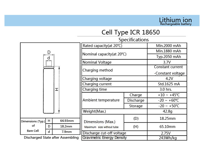 Originele 18650 3.7 V 2000 Mah Oplaadbare Batterij ICR18650 18650 Li-Ion Batterijen
