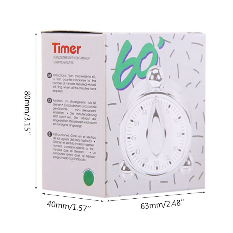 T219 Alarm Clock Type Mechanical Kitchen Timer Loud 60 Minutes Interval Cooking Reminder Alarm Time Manager Stopwatch