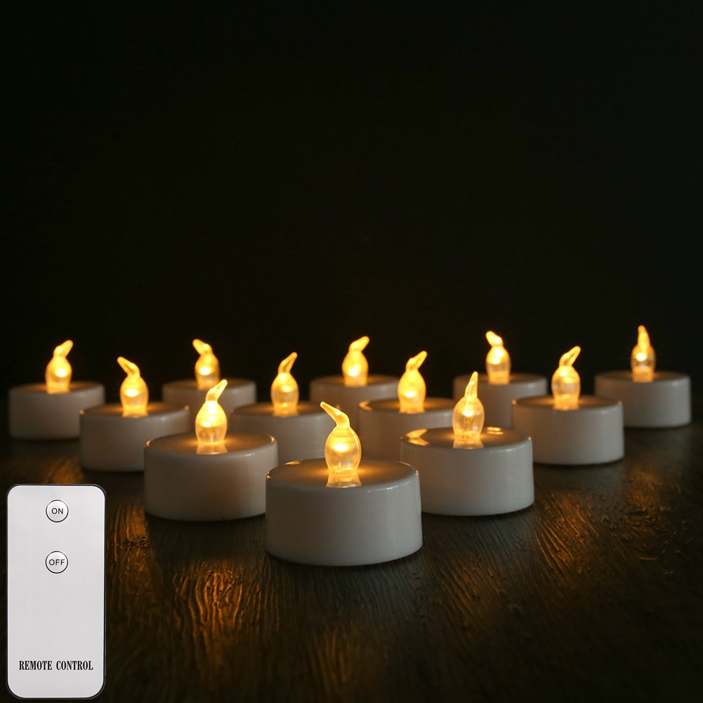 Battery Operated Tea Light Candles with Remote Control 12/24Pack Flameless Flickering LED Realistic and Bright Electric Candles: Cold White
