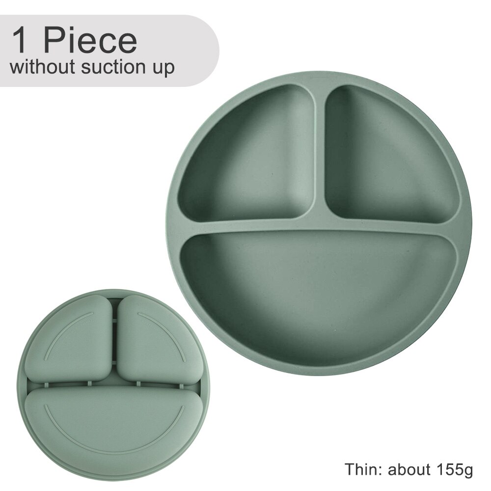 Siliconen Kinderen Plaat Baby Bestek Set Bpa Gratis Kids Servies Doseren Kom Peuter Servies Sectionele Voedsel Kom: Olive P