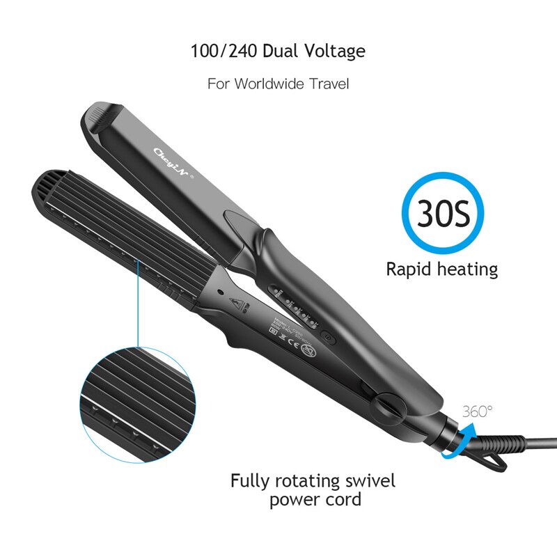 CkeyiN 4 in 1 Hair Straightener Flat Iron Plates Curling Iron Straightening Brush Crimper Styling Tool Hair Curler