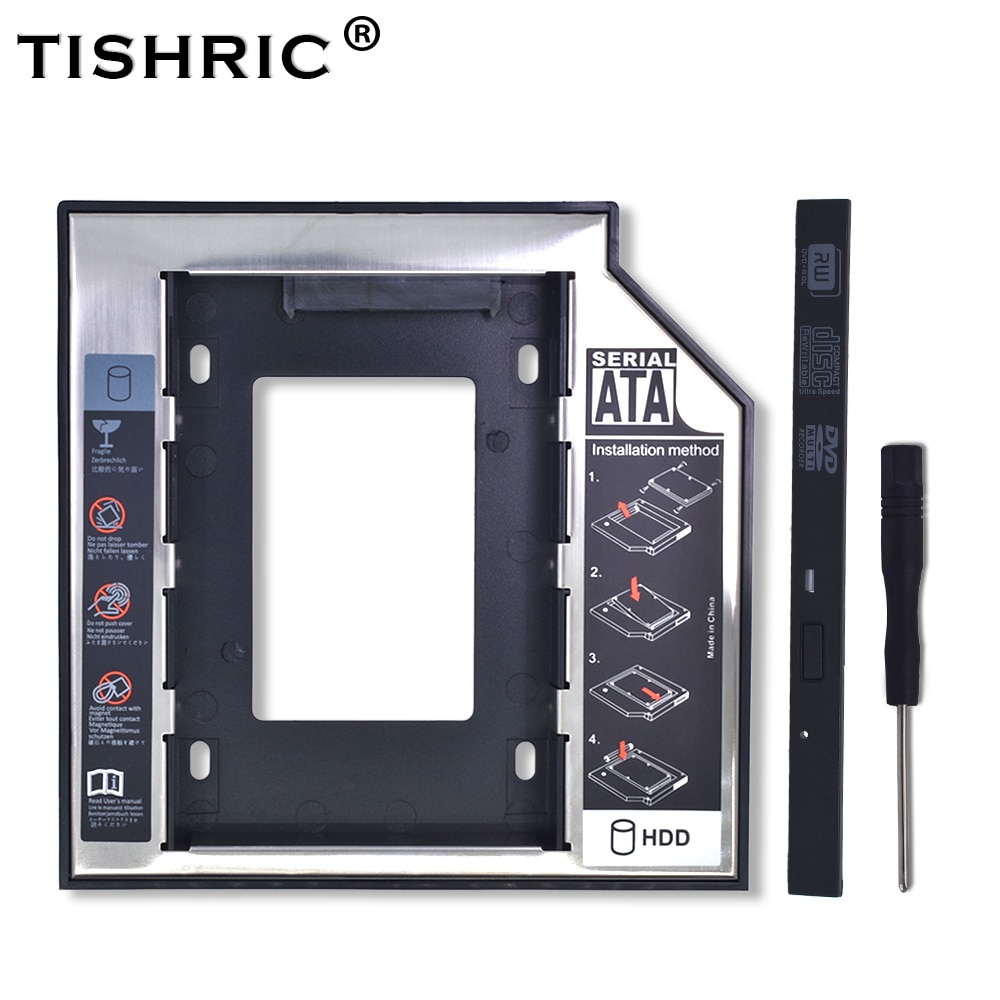 TISHRIC Plastic Aluminum Universal 9.5/12.7mm SATA 3.0 2nd HDD Caddy 2.5" SSD CD DVD to HDD Case Enclosure CD-ROM ODD Optibay